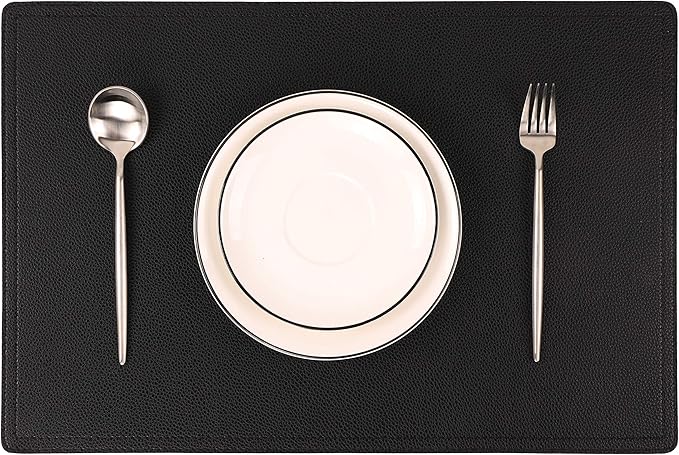 Set of 8 Faux Leather Placemats, PU Table Mats, Waterproof, Stain Resistant, Heat Resistant, Easy to Clean for Kitchen Dining Table,Conference Table C Black Rectangle