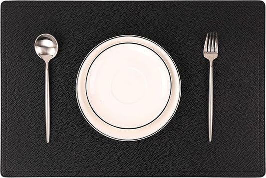 Set of 8 Faux Leather Placemats, PU Table Mats, Waterproof, Stain Resistant, Heat Resistant, Easy to Clean for Kitchen Dining Table,Conference Table C Black Rectangle