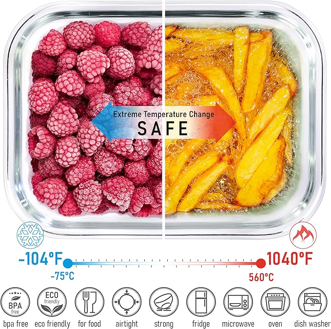 Set of 4 Stackable Space-Saving Nesting Glass Containers with Airtight Bamboo Lids - Lunch, Meal & Food Prep - Microwave & Oven Safe BPA Free Durable Heat Resistant Inert Borosilicate Glass