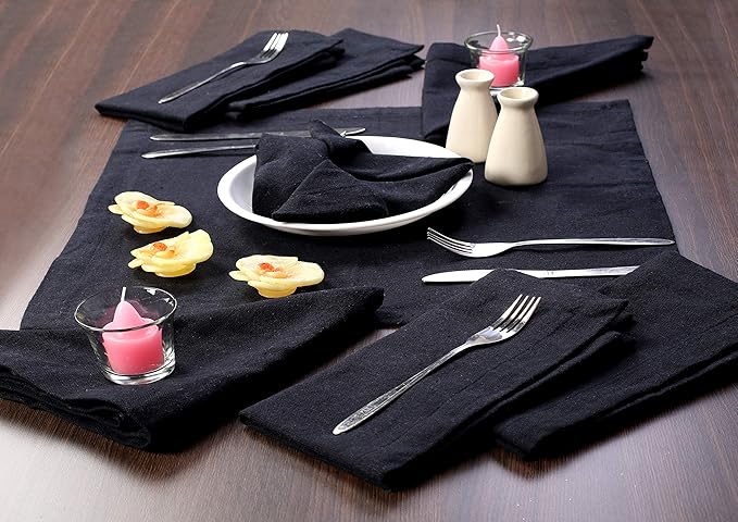 Ramanta Home Black Cotton Dinner Napkins Set of 12 | 100% Cotton 18x18 Inch Cloth Napkins | Reusable Fabric Table Napkins for Everyday Use, Parties, Weddings, Thanksgiving, Christmas, Halloween