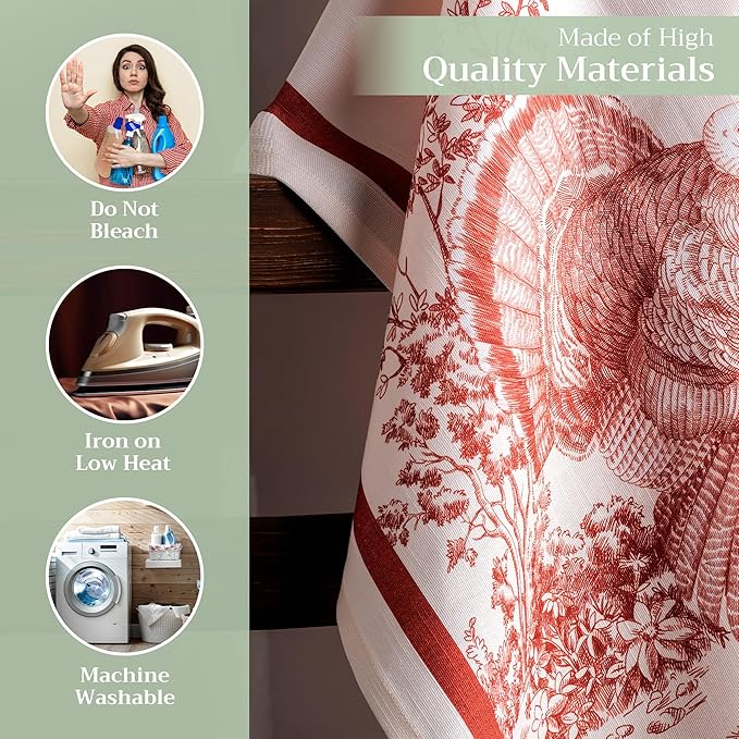 Maison d' Hermine Kitchen Towels Set of 3 100% Cotton 20" x 27.5" Reusable Cloth Tea Dish Towels Absorbent with Hanging Loop for Kitchen Dining Thanksgiving Christmas Decorations (Holy Jouy - Red)