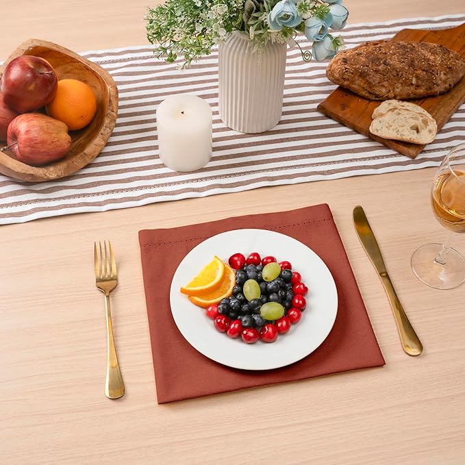 Blue Needles Set of 6 Hemstitch Linen Napkins 100% Cotton Rust Cloth Dinner Napkins 18x18 inches, Soft, Reusable, Absorbent, Washable, Ideal for Fall Thanksgiving Events, Parties & Everyday Use