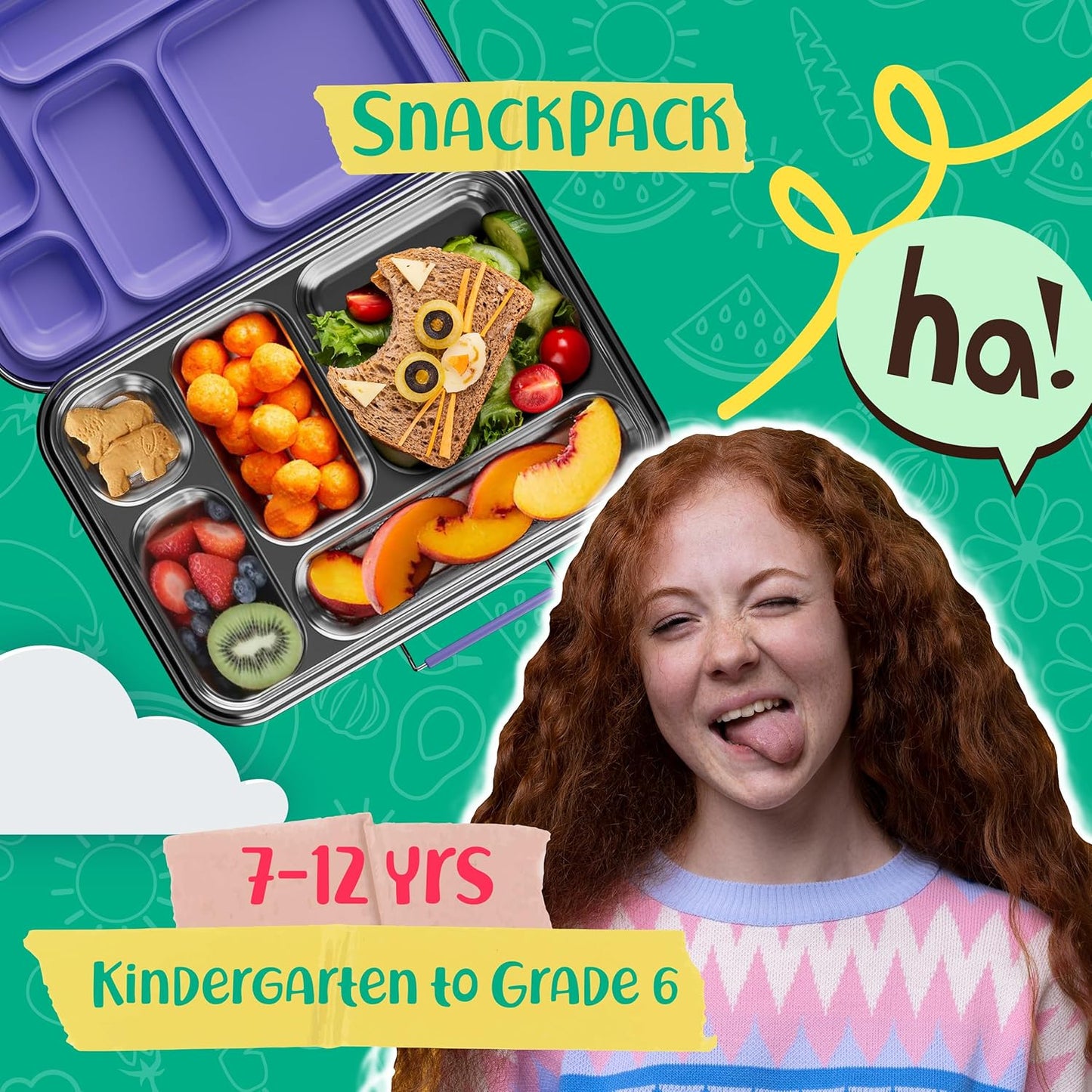 Stainless Steel Bento Box Kids, Kids Metal Bento Lunch Box BPA Free Lunch Box Containers 304 Stainless Steel Bento Box for School and Office(Purple)