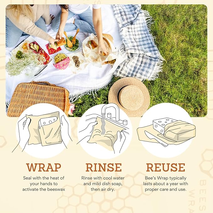 Bee's Wrap Beeswax Wraps for Food - Botanical 3 Pack (2M 1 Sandwich) Made in USA Reusable & Organic Food Wraps, Sandwich Wrap - Eco-Friendly Alternative to Aluminum Foil & Plastic Wrap