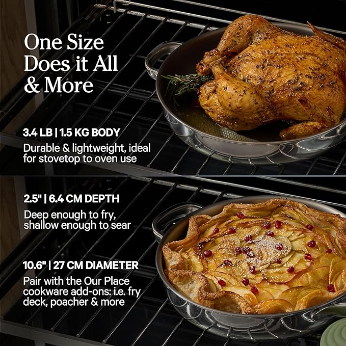 Our Place Titanium Always Pan Pro - 10.6” (2.8 Qt) No-Coating Nonstick Skillet | Tri-Ply Titanium & Stainless Steel | Safe for Oven, Induction & All Cooktops up to 1000°F | Includes Spatula | Chrome