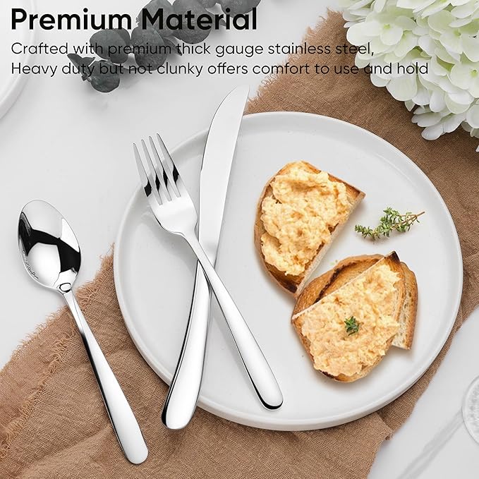 Herogo Heavy Duty Stainless Steel Silverware Set, 20-Piece Fancy Flatware Cutlery Set for 4, Modern Tableware for Home Restaurant Wedding, Heavy Eating Utensils, Mirror Polished, Dishwasher Safe