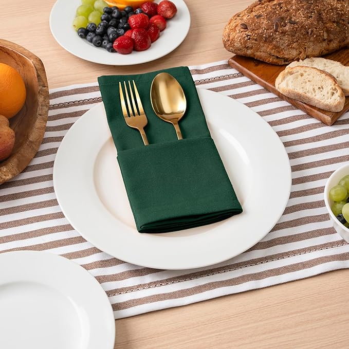 Blue Needles Solid Cloth Napkins Set of 12 Forest Green 100% Cotton Dinner Napkins 18x18 inches - Soft, Reusable, Absorbent & Washable Fall Thanksgiving Linen, Ideal for Events, Parties & Everyday Use