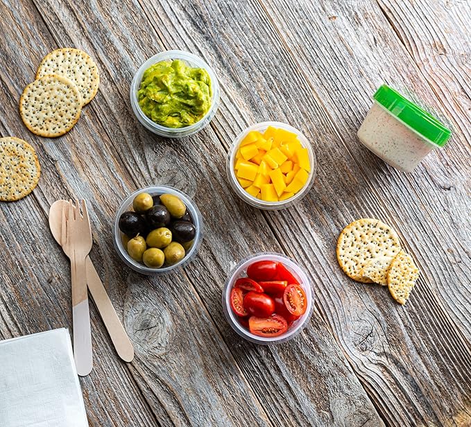 (4 Ounce 20 Pack) Twist cap Containers Clear Bottom With Green Top Screw on Lids Twist Top Food Storage Freezer Containers