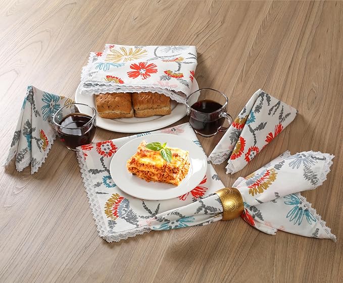 Bedding Craft Cloth Dinner Napkins Set of 12 – 18x18 Multicolor Lace Print – Durable Stylish Fabric Napkins Perfect for Dining, Weddings & Table Décor