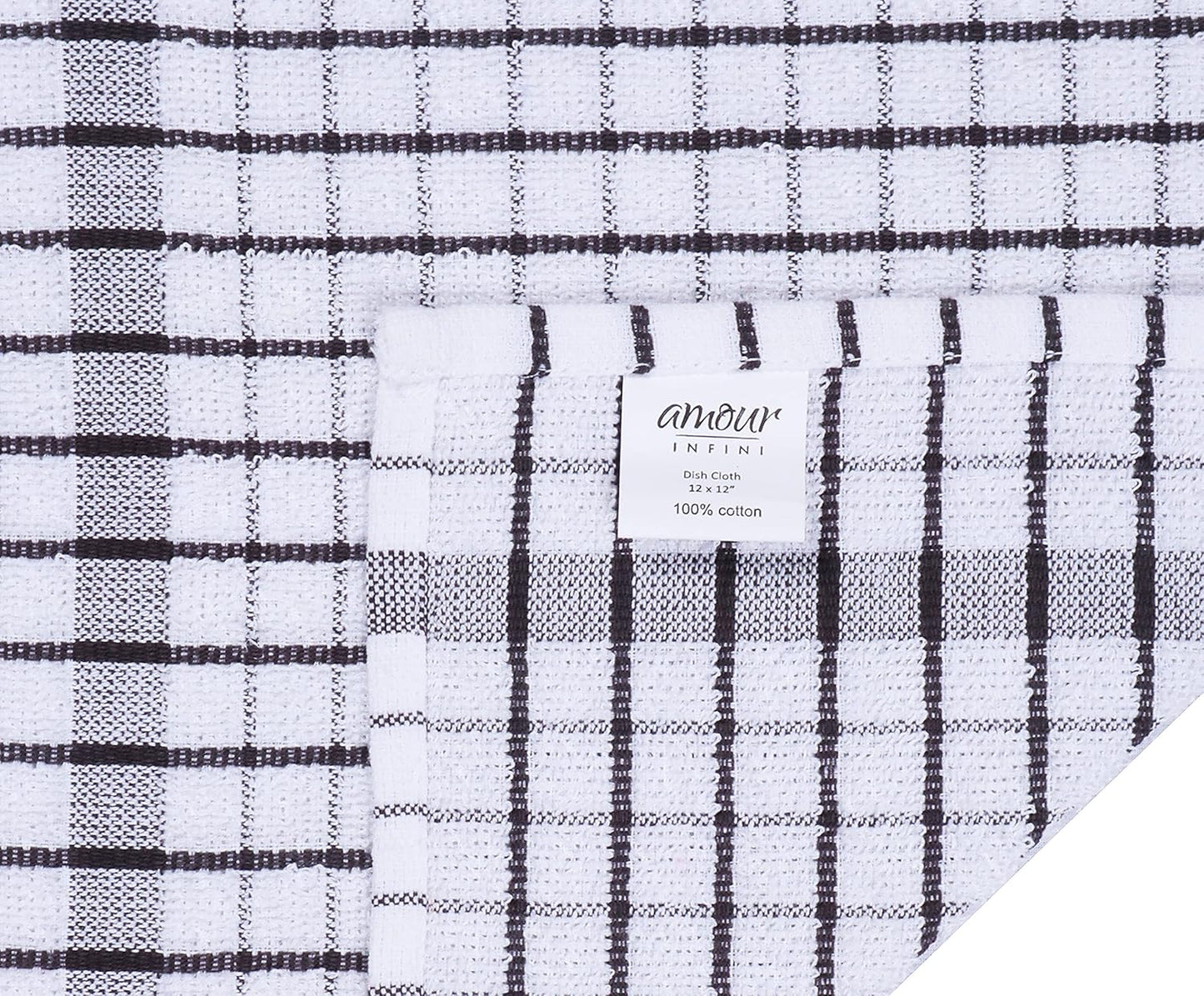 AMOUR INFINI Kitchen Dish Cloths Set of 8 - Ultra Soft, Highly Absorbent, Quick-Drying Terry Cotton Dishcloths 12"x12" Inch Wash & Cleaning Cloths for Kitchen & Dishwashing (Assorted)