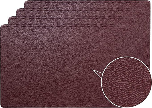 Faux Leather Red Placemats, PU Table Mats, Set of 4, Waterproof, Stain Resistant, Heat Resistant, Non-Slip Easy to Clean for Kitchen Dining Table,Conference Table