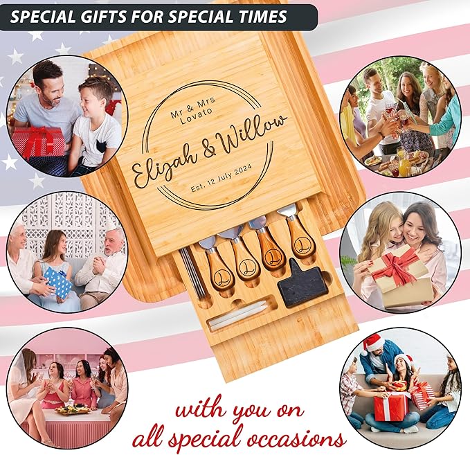 Personalized Charcuterie Board Gifts Set, Custom Large Cheese Board, Charcuterie Board for Wedding, Anniversary, Birthday, Housewarming, Engagement, Party, New Home Gift Couple, Fathers Day, Christmas