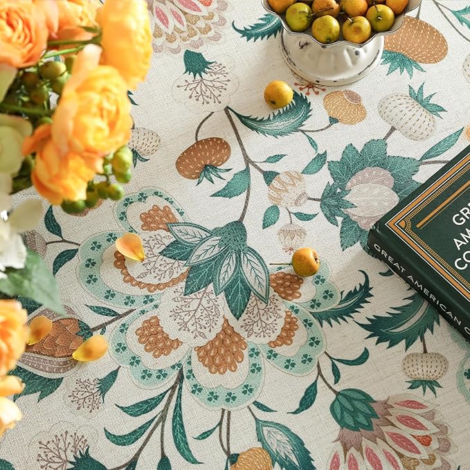 patdrea Designer French Table Cloth for Rectangle Tables,Vintage Italian Floral Tablecloth,Country Summer Linen Tablecloth,Wrinkle Free Table Cover for Kitchen Dining,Christmas,55" x 87"