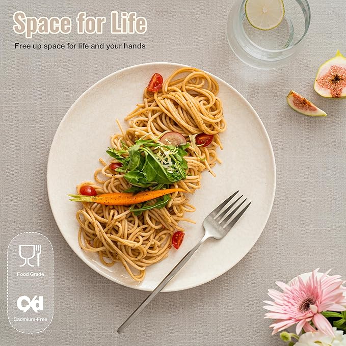 Plates and Bowls Sets,12 Pieces Beige Dinnerware Sets for Kitchen, Reactive Glaze Dishes Set for 4, Dishwasher and Microwave Safe, Series Starflecked Shore (Beige)