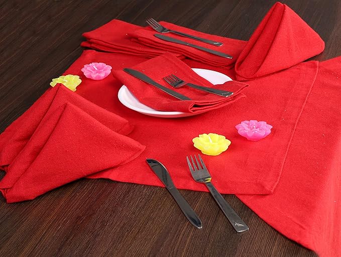 Ramanta Home Red Cotton Dinner Napkins Set of 12 | 100% Cotton 18x18 Inch Cloth Napkins | Reusable Fabric Table Napkins for Everyday Use, Parties, Weddings, Thanksgiving, Christmas, Halloween