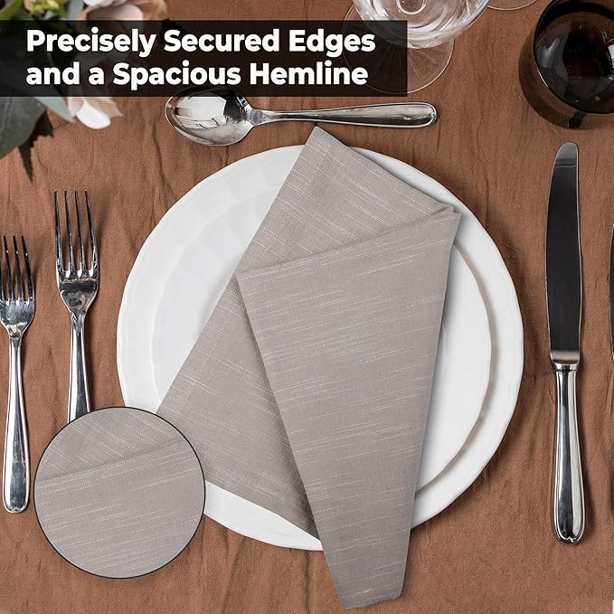 Urban Villa Cloth Napkins 100% Cotton Slub Absorbent Dinner Napkins (Set of 12) Oversized 20x20 Inches Beige White Chambray Soft Durable Reusable Washable Ideal for Everyday Use Premium Quality