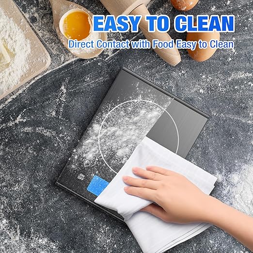 Rechargeable 304 Stainless Steel Kitchen Scale, Diyife 33lb Digital Food Scale with LCD Display, Batteries and Type-C Charging, for Meal Prep, Cooking, Baking (Black)