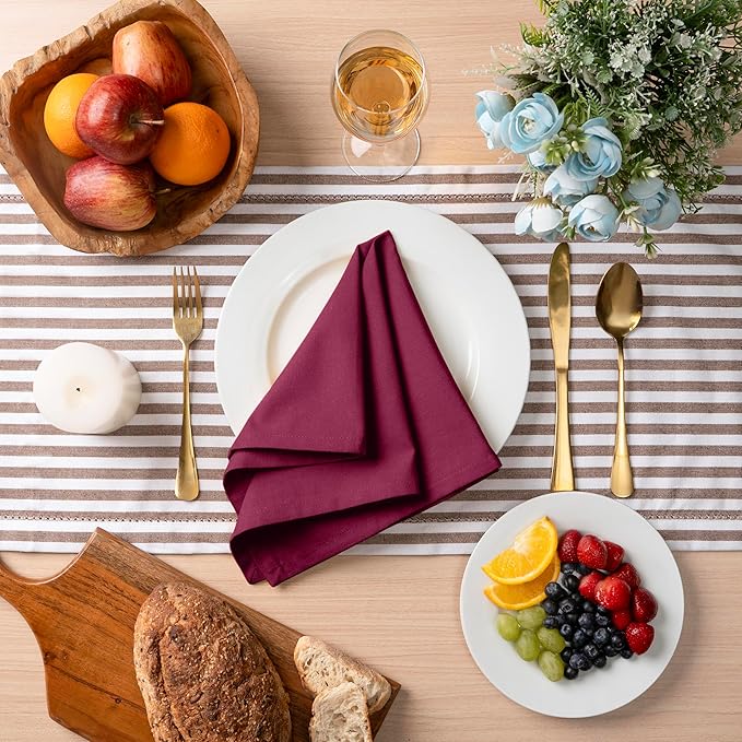 Blue Needles Solid Cloth Napkins Set of 6 Burgundy 100% Cotton Dinner Napkins 18x18 inches - Soft, Reusable, Absorbent & Washable Fall Thanksgiving Linen, Ideal for Events, Parties & Everyday Use