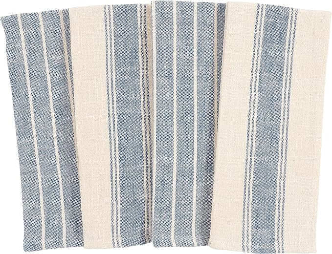 KAF Home Natural Rustic Farmhouse Slubbed Kitchen Towel | 100% Cotton Dish Towel, 18 x 28 Inches | Soft and Absorbent (Navy, Set of 4)