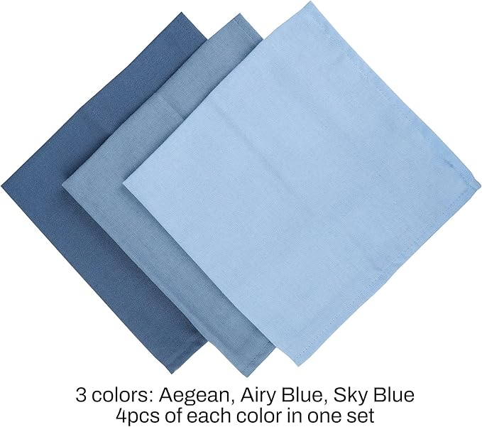 Solid Color Linen Blended Thin Dinner Cloth Napkins - Set of 12 (40 x 40 cm) - for Events & Home Use (Multi Blue)