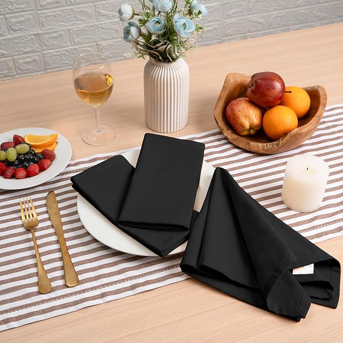 Blue Needles Solid Cloth Napkins Set of 6 Black 100% Cotton Dinner Napkins 18x18 inches - Soft, Reusable, Absorbent & Washable Fall Thanksgiving Linen, Ideal for Events, Parties & Everyday Use