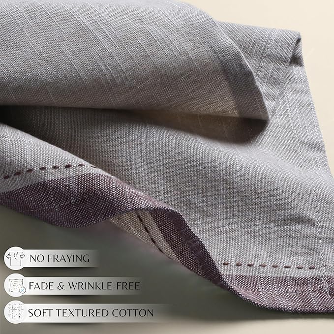 Ramanta Home Cloth Napkins Set of 4 Textured Cotton 18x18 - Premium Contrast Border Fall Thanksgiving Dinner Napkins for Christmas Farmhouse Wedding, Soft Washable Table Linen for Everyday Use - Beige