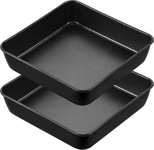 Herogo 8 x 8 Baking Pan Set of 2, Non-Stick Square Cake Pan for Oven, Stainless Steel Black Lasagna Brownies Casseroles Cakes Bakeware, Dishwasher Safe