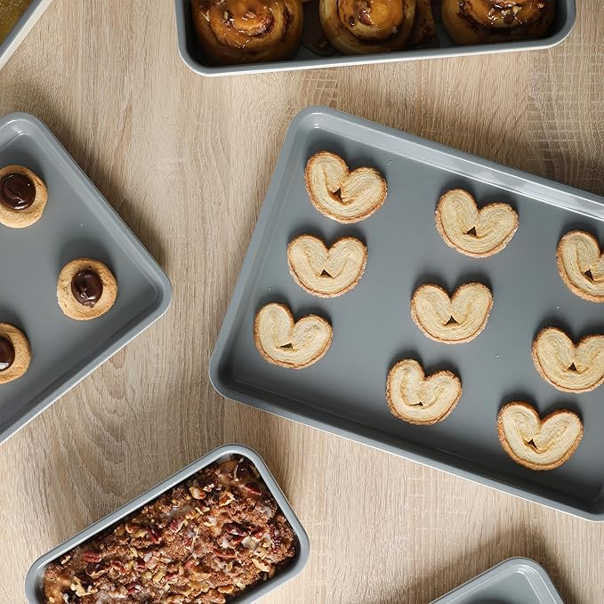 Sur La Table Kitchen Essentials Bake Sale 15 X 10 Inch PFOA, PFAS, PTFE Free Nonstick Cookie/Baking Sheet - Linen White (Pack of 4)