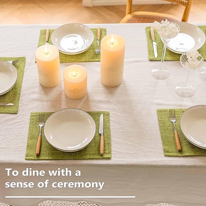 Home Brilliant Green Placemats Set of 8 Washable Place Mats Linen Placemats Heat Resistant Table Mats for Wooden Table Indoor Outdoor Decor, Lime Green