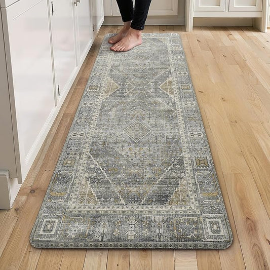 GENIMO Kitchen Mats for Floor, Washable Anti Fatigue Mat for Cushioned, 17.3"x59", Waterproof Kitchen Rugs, Non Slip Foam Comfort Standing Mat Rug for Home, Runner, Sink, Laundry, Lightgrey