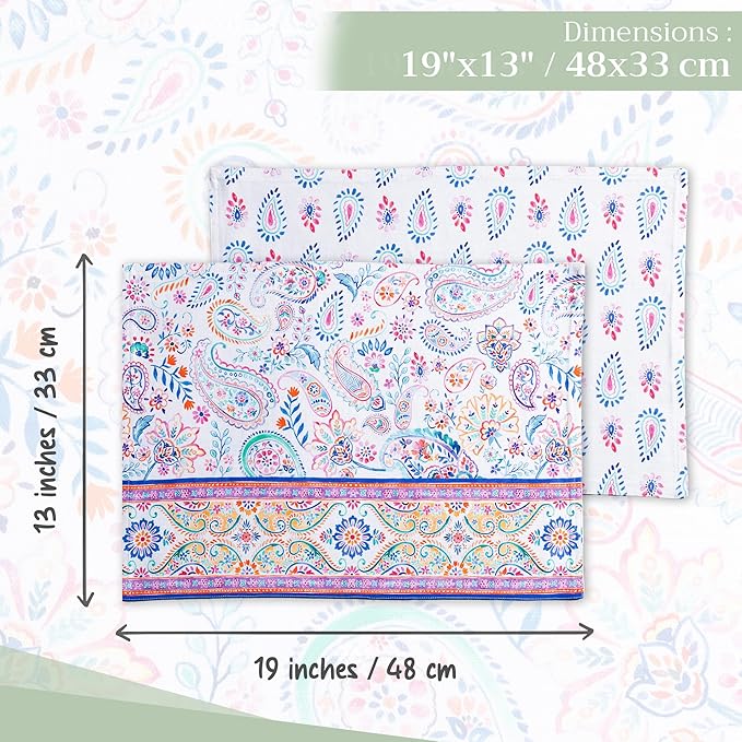 Maison d' Hermine Placemats Set of 4 100% Cotton Washable Cloth Place Mats, Reusable Table Mats for Kitchen Dining Decoration, Party, Wedding, Restaurant Spring/Summer (Indian Floral, 13" x 19")
