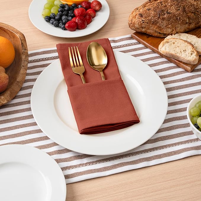 Blue Needles Solid Cloth Napkins Set of 12 Rust 100% Cotton Dinner Napkins 18x18 inches - Soft, Reusable, Absorbent & Washable Fall Thanksgiving Linen, Ideal for Events, Parties & Everyday Use