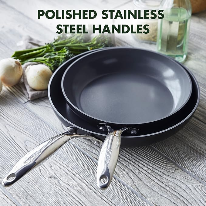 GreenPan Valencia Pro Hard Anodized Healthy Ceramic Nonstick 10" and 12" Frying Pan Skillet Set, PFAS-Free, Induction, Dishwasher Safe, Oven Safe, Gray