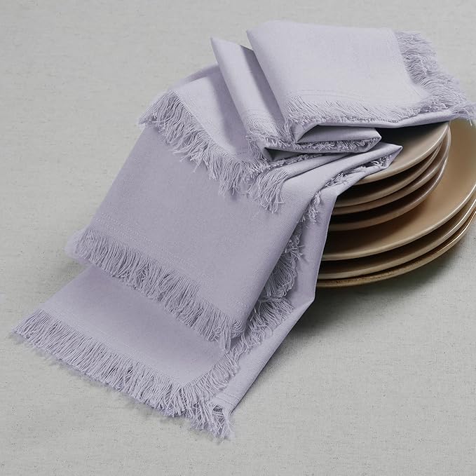Bedding Craft Cotton Cloth Dinner Napkins Set of 12 – 18x18 Lavender Blue with Frayed Selvedge Edges – Reusable Machine Washable Fabric Napkins for Weddings, Baby Showers & Parties