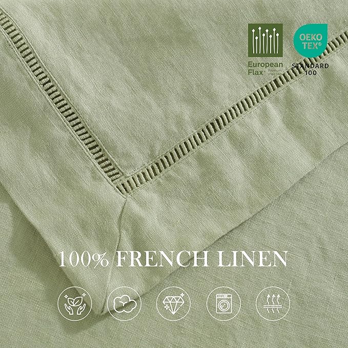 Linen World Hemstitch Linen Tablecloth, French Linen Sage Tablecloth 120" x 60" Inch, Washable Rectangular Table Cloth for Dining, Outdoor, Weddings and Restaurants, Decorative Valentine Easter