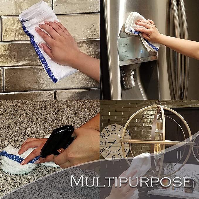 New Cotton Blend White Restaurant Bar Mops Kitchen Towels (36, Gold Stripe)