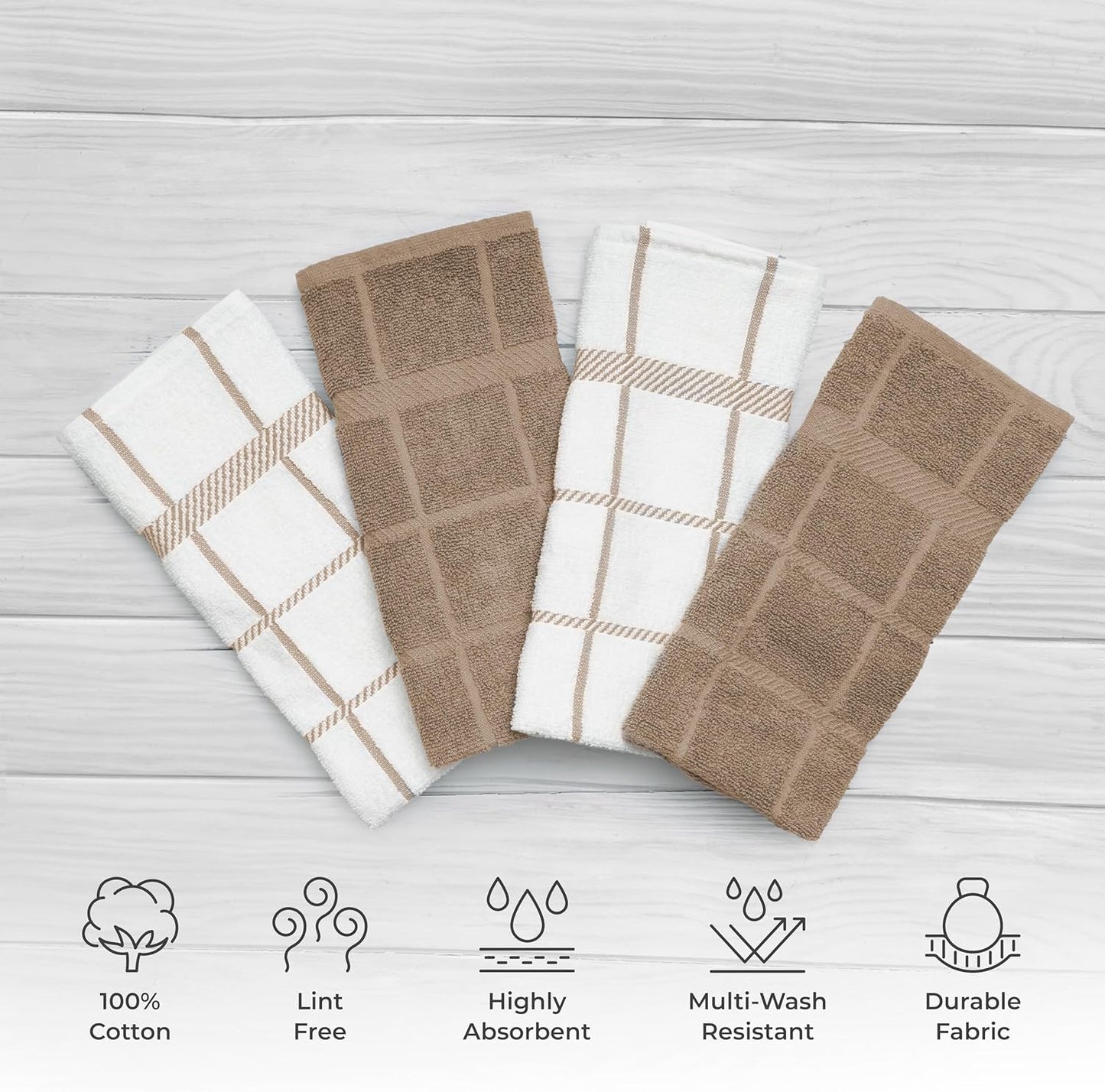 100% Cotton Terry Dish Towels, 4 pack16 x26 Inches, Super Soft and Absorbent Kitchen Towels, Perfect for Kitchen Cleaning and Dish Washing | Tan