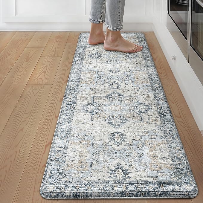 GENIMO Kitchen Mats for Floor, Washable Anti Fatigue Mat for Cushioned,17.3"x59", Waterproof Kitchen Rugs, Non Slip Foam Comfort Standing Mat Rug for Home, Runner, Sink, Office, Laundry, Light Blue