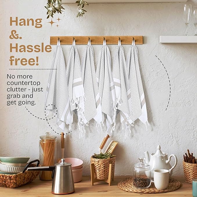 Ash Grey Turkish Kitchen Towels 16x26 Inch, 5 Pack, 100% Cotton, Ultra Absorbent, Soft, Fast Dry, Machine Washable, Dish Towel with Tassels for Drying Dishes, Cleaning, Everyday Use