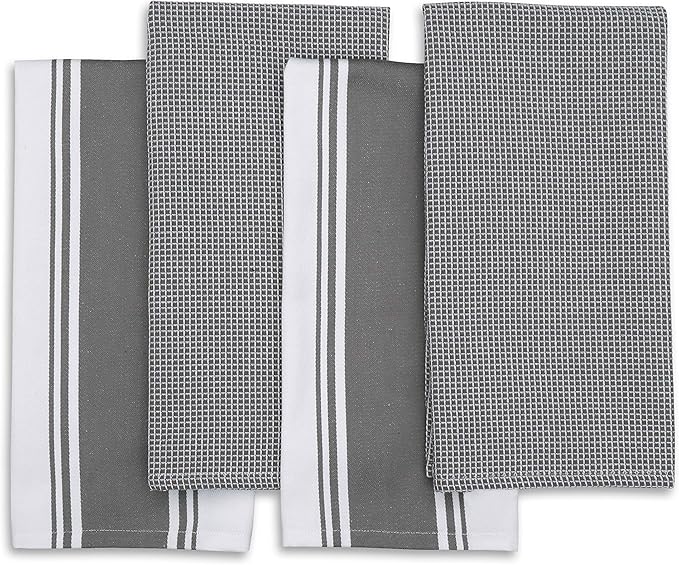 AMOUR INFINI Cotton Kitchen Towels - Set of 4 Highly Absorbent, Ultra Soft Waffle Weave Tea Towel with Hanging Loop - 20x28 Inch Quick Drying Dish Cloths for Cleaning (L.Grey)
