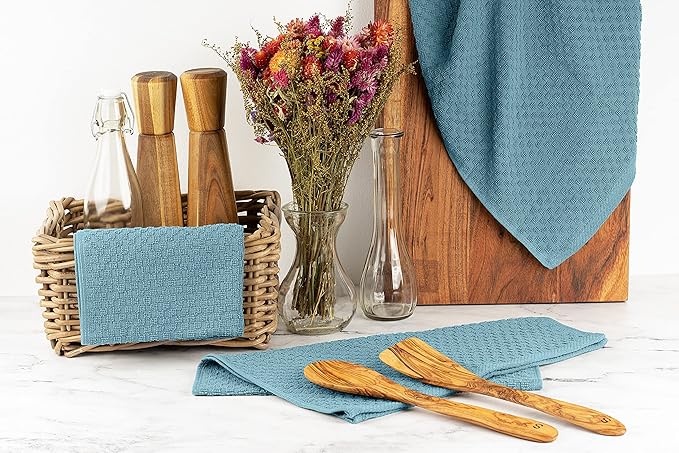 Super Absorbent Kitchen Towels 12 Pack - Premium 100% Cotton Kitchen Towels, 450GSM Thick Machine Washable Aqua Dish Towels for Kitchen Drying, Cleaning, Dobby Weave, Unmatched Quality