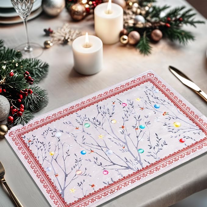 Maison d' Hermine Placemats Set of 4 100% Cotton Washable Cloth Place Mats, Reusable Table Mats for Thanksgiving Christmas Decorations Kitchen Dining Party Wedding (Fairy Christmas, 13" x 19")