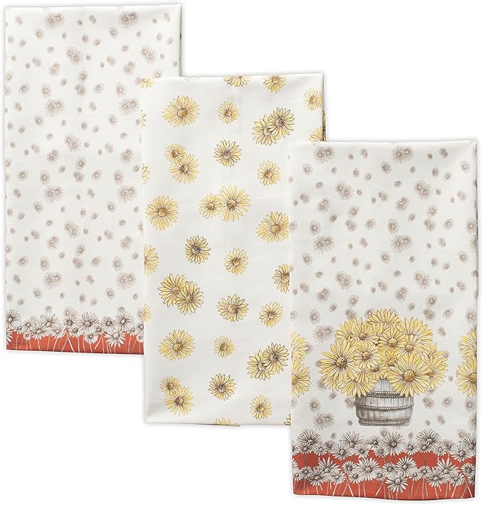 Maison d' Hermine Kitchen Towels Set of 3 100% Cotton 20" x 27.5" Reusable Cloth Tea Dish Towels Absorbent with Hanging Loop for Kitchen Dining Thanksgiving Christmas Decorations (Bagatelle)