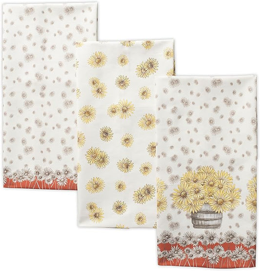 Maison d' Hermine Kitchen Towels Set of 3 100% Cotton 20" x 27.5" Reusable Cloth Tea Dish Towels Absorbent with Hanging Loop for Kitchen Dining Thanksgiving Christmas Decorations (Bagatelle)