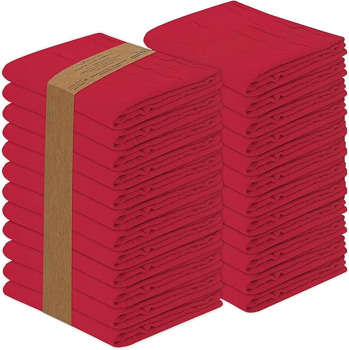 RUVANTI Flour Sack Towels 24 Pack 28x28 Inch, 100% Cotton Tea Towel, Reusable, Machine Washable, Absorbent BarTowels - Dish Cloth Perfect for Drying Dishes & Cleaning - Red