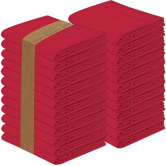 RUVANTI Flour Sack Towels 24 Pack 28x28 Inch, 100% Cotton Tea Towel, Reusable, Machine Washable, Absorbent BarTowels - Dish Cloth Perfect for Drying Dishes & Cleaning - Red