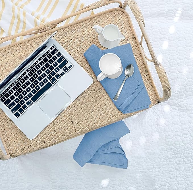 Bedding Craft Cotton Dinner Napkins Set of 12 – 18x18 Light Blue – Machine Washable Fabric Napkins Ideal for Weddings, Thanksgiving, Christmas & Everyday Dining