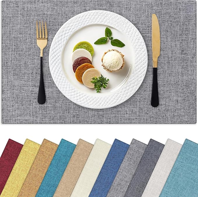 Homaxy Cloths Placemats for Dining Table Set of 8, Heat Resistant Washable Cotton Linen Blend Table Mats, Easy to Clean Place Mats for Indoor Outdoor Party Kitchen Decoration, 13" x 19", Dark Grey