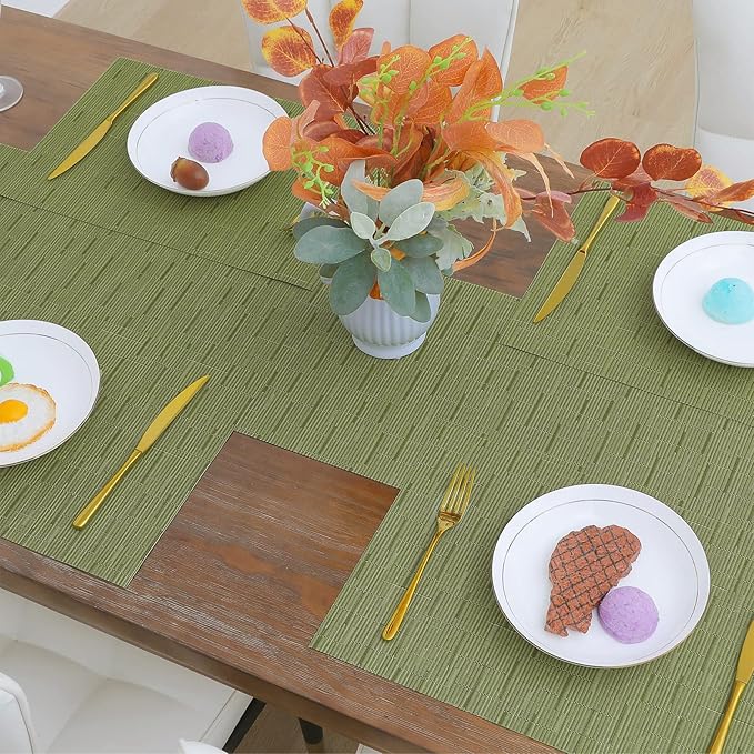SHACOS Placemats Set of 4 Woven Vinyl Place Mats for Dining Table Wipe Clean Non Slip Table Mats (4, Olive Green)