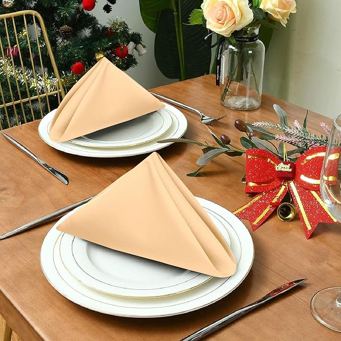 Ruvanti Cloth Napkins Set of 4, 18x18 Inches Napkins Cloth Washable, Soft, Durable, Absorbent, Cotton Blend. Table Dinner Napkins Cloth for Hotel, Lunch, Restaurant, Wedding Parties - Ivory Gold